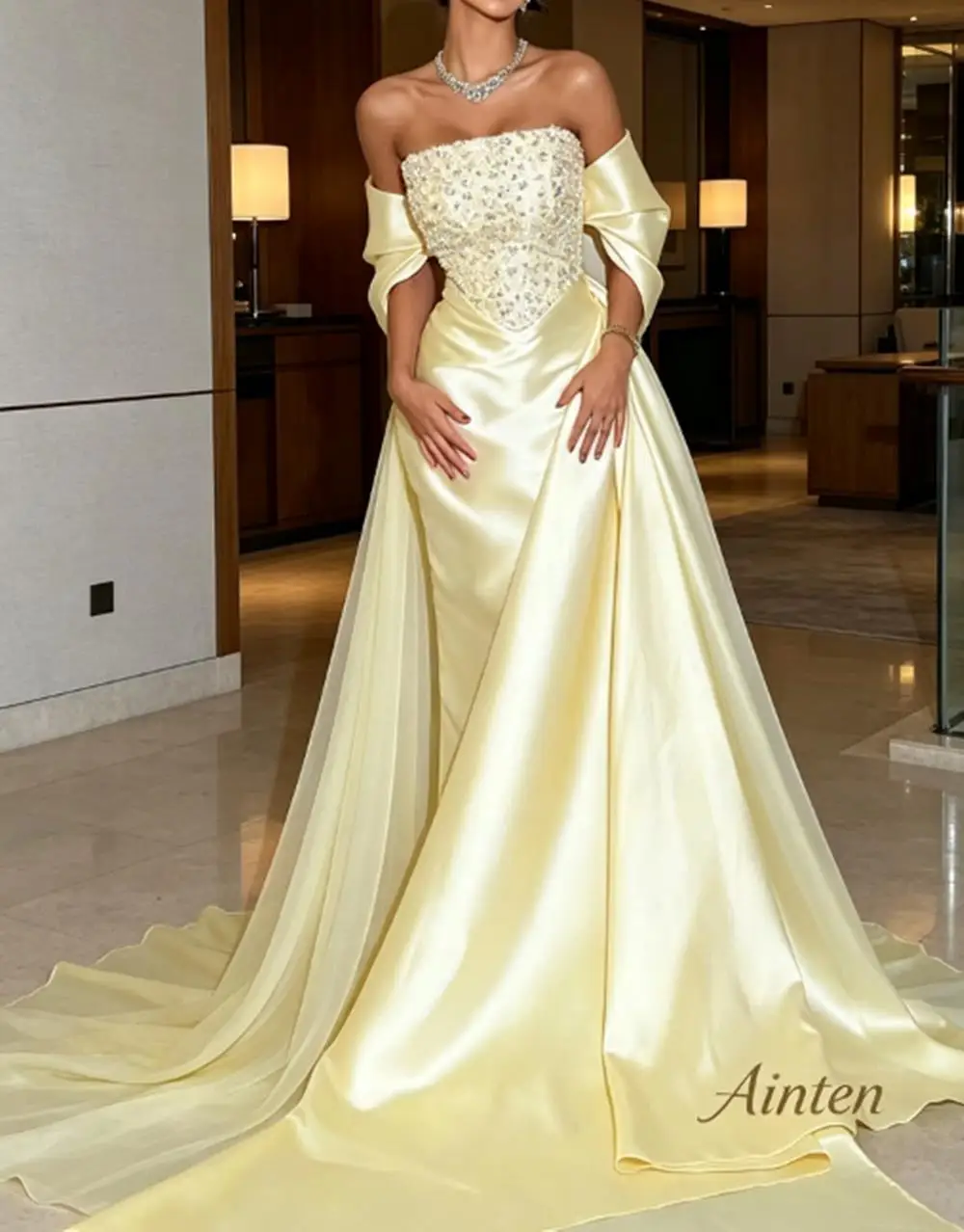 Customized Modern Style Pleat Sequined Straight Strapless Long Dresses Bespoke Occasion Evening Fashion Exquisite Gowns