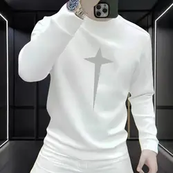 Trend Fashion Sping Autumn Sweatshirts Men New O-Neck Printing Youth Casual All-match Loog Sleeve Loose Pullovers T-Shirt Tops