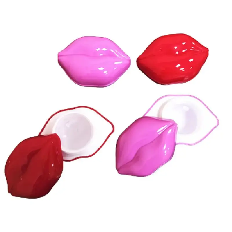 

20pcs Plastic Cream Jar Red Pink Big Mouth Lipstick Container 10g Lip Shaped Refillable Face Cream Jar Eye Cream With Hand Pad