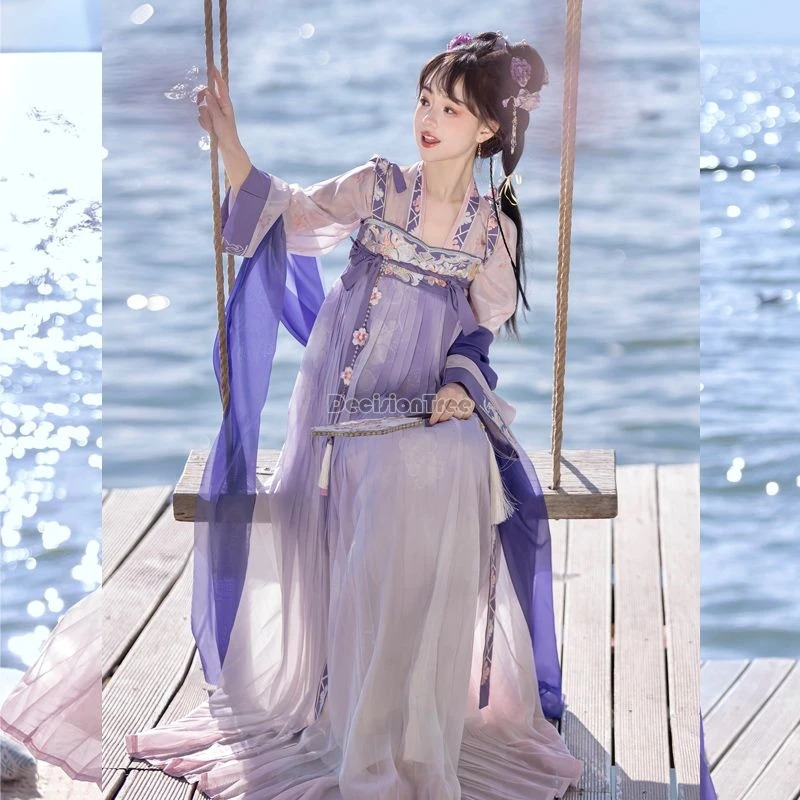 2024 exquisite embroidery chinese tang hanfu retro printing gradient strapless gauze ru dress sweet princess daily fairy hanfu