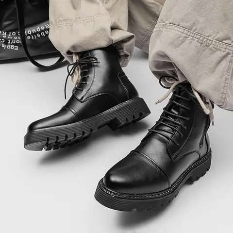 DIMANYU Brock Work Boots Men 2026 Autumn New British Style Men Ankle Boots Laces High-Top Men's Boots