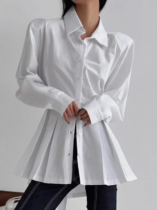 

Fmxires Imcute Women's Autumn Solid Color Tops Long Sleeve Turn Down Collar Casual Button Up Hollow Tie Back Shirts Office Wear