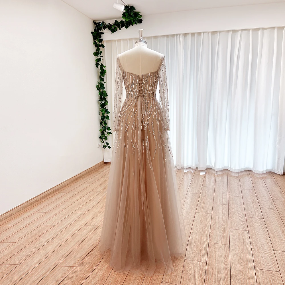 Luxury Dubai Wedding Evening Dresses for Women 2023 Elegant Sweetheart Long Sleeves Aline Beads Arabic Formal Prom Party Gowns