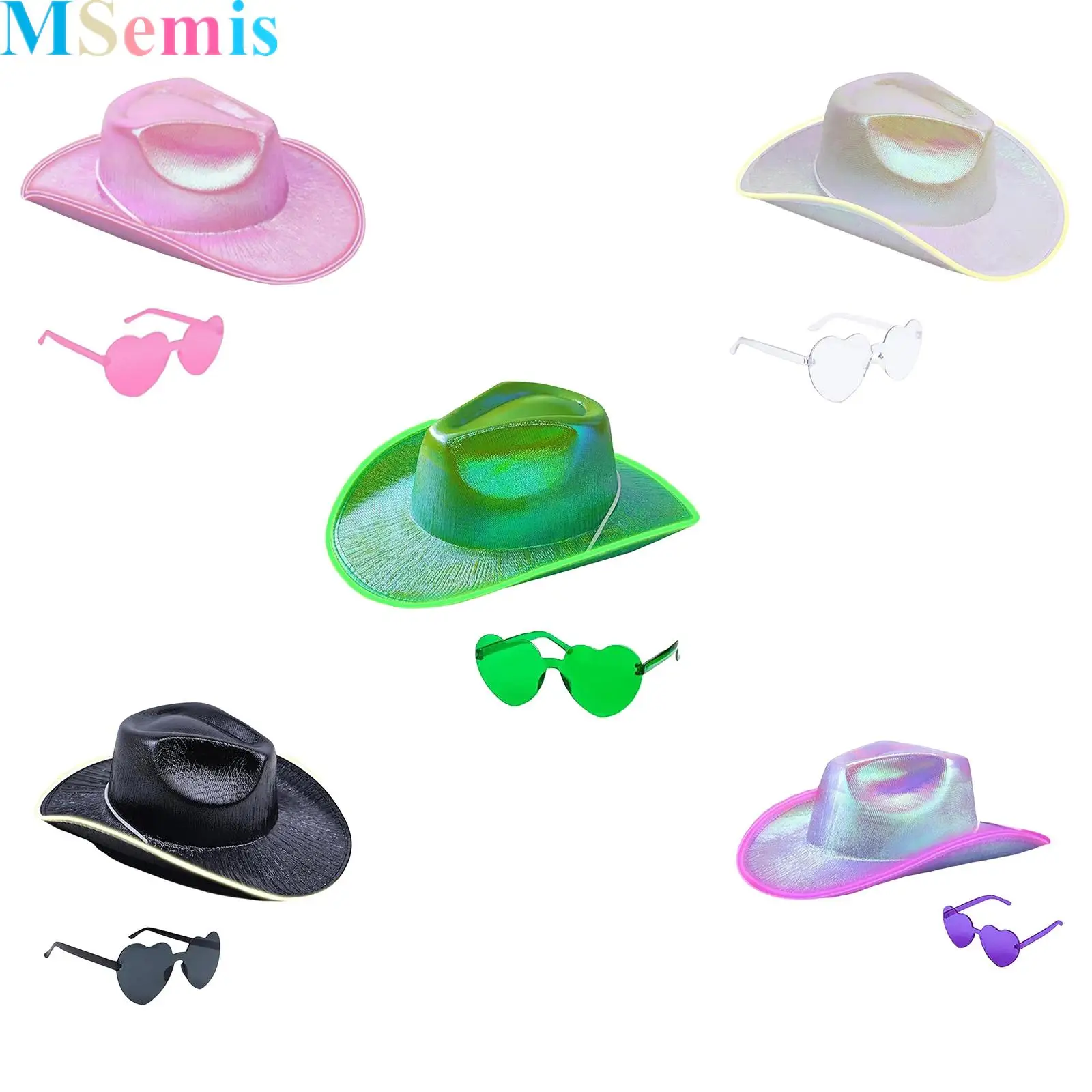 

2Pcs Light-Up Cowboy Hat with Heart Shaped Glasses Set for Women Irish Cowgirls Hat St Patrick Day Party Dress Up Accessories