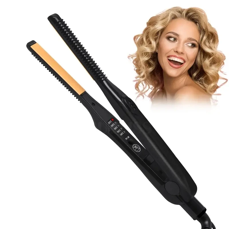 Small Flat Iron for Short Hair Mini Hair Straightener Fast Heat Up 3/10 Inch Beard Straightening Iron Ceramic Hair Curler