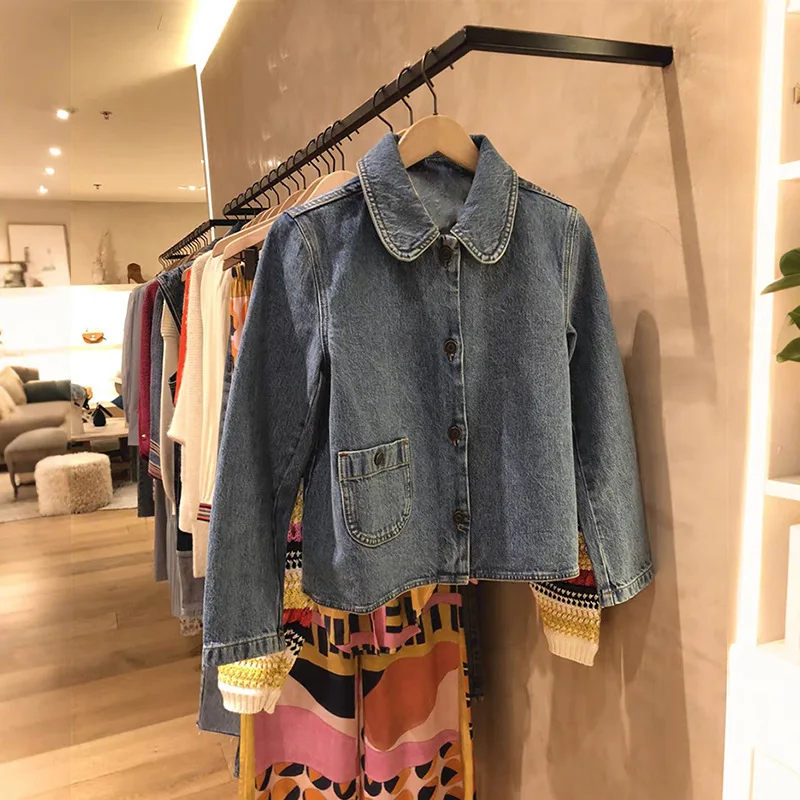 Denim Jacket for Women 2024 New Autumn Winter Turn Down Collar Single Breasted Casual Long Sleeve Coat