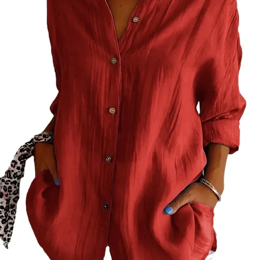 Elegant Cotton Linen Shirts Women Casual Solid Button Lapel Blouses Shirts Autumn Winter Long Sleeve Loose Tops Tunic Blusas