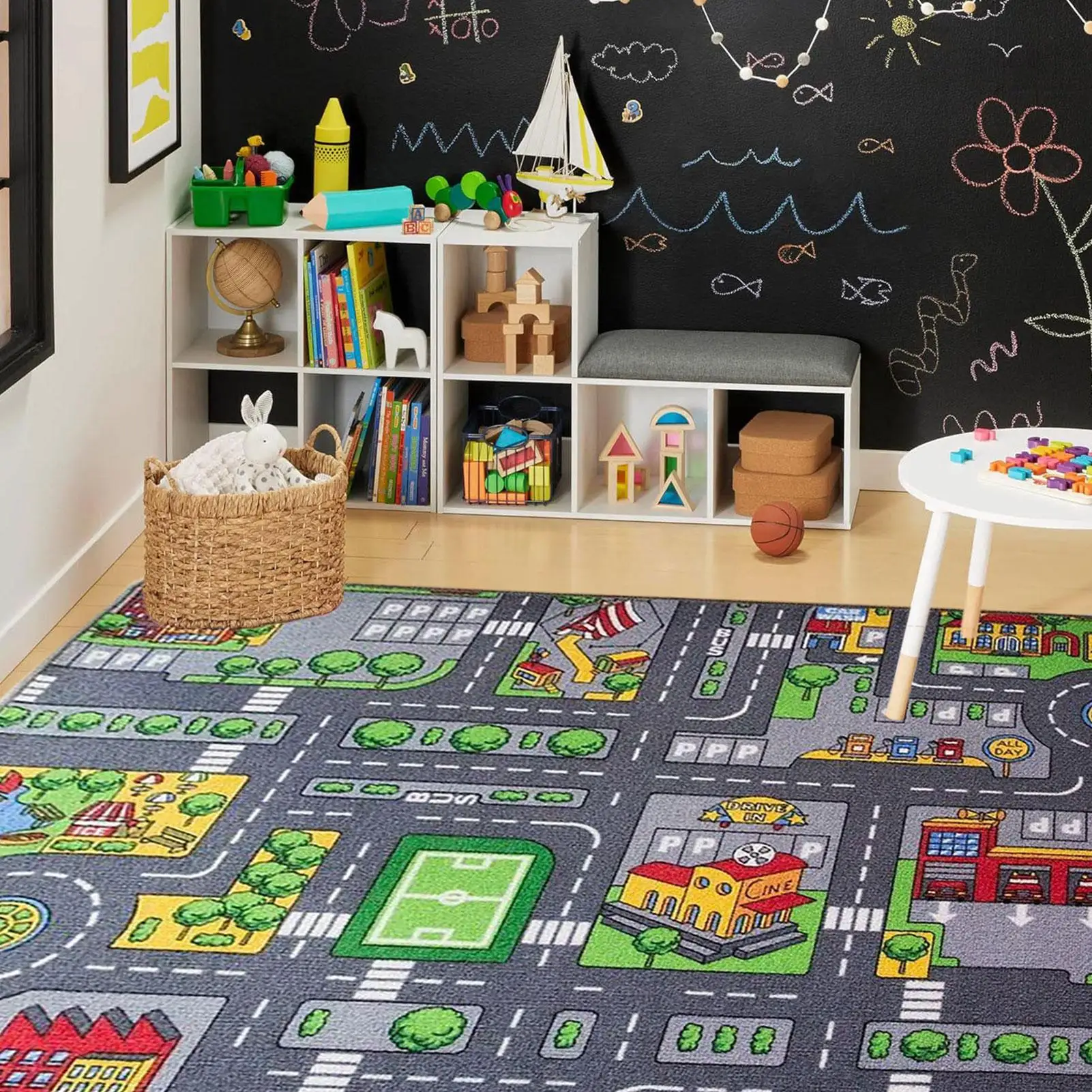 

Educational Play Rug Traffic Map Floor Play Mat Soft and Comfortable Floor Crawling Mat for Bedroom Nursery Room Playroom Living
