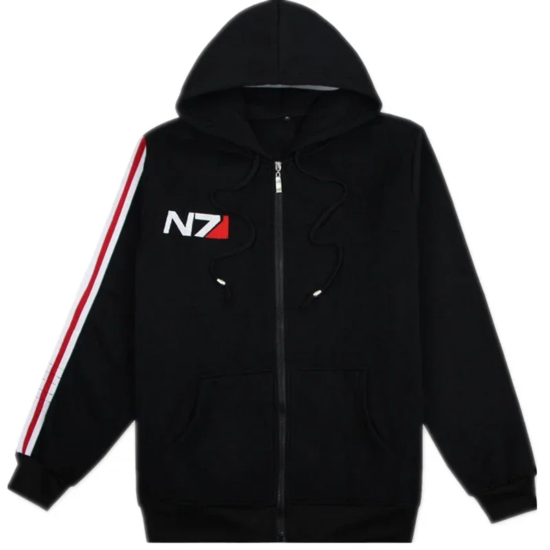 New 2024 Game Mass Effect N7 Cosplay Costume Sweatshirt Hoodie Unisex Jacket Embroidered Zipper Coat