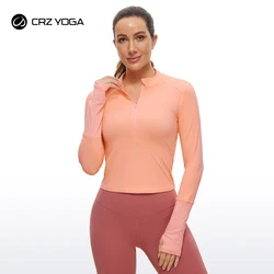 CRZ YOGA damska koszulka do biegania z długim rękawem Dry Fit pół-zip koszulki treningowe Crop Athletic