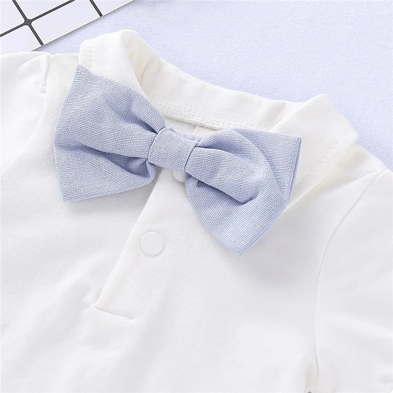 2PCS Newborn Baby Boy Clothes Set Formal Suit Gentleman Romper +Suspenders Shorts Toddler Boy Summer Outfits for 0-24 Months