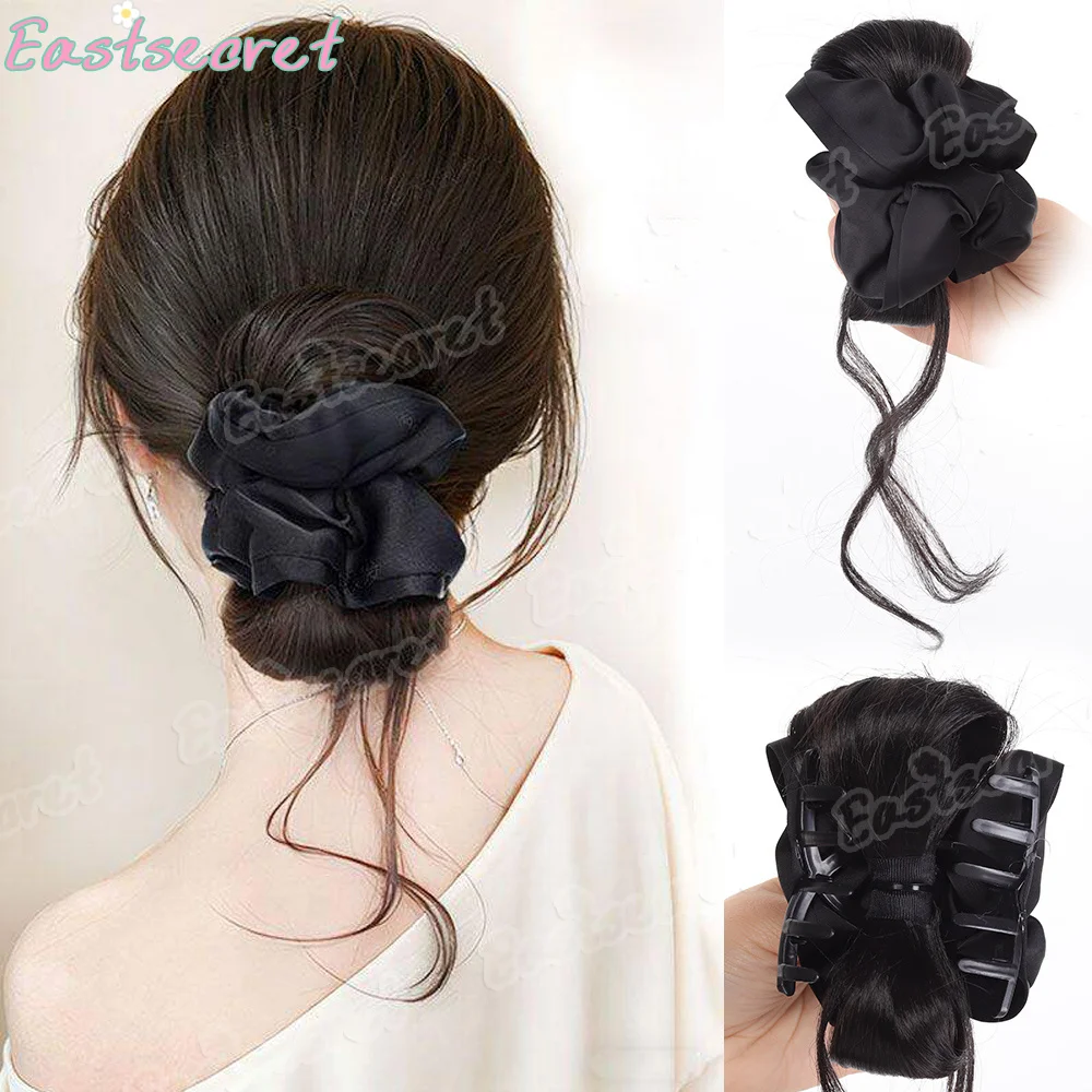 EAST Synthetic Messy Hair Bun Wig Hair Extensions Claw Clip Updo Hairpiece with Black Hair Tie for Women Daily Use Low Updo