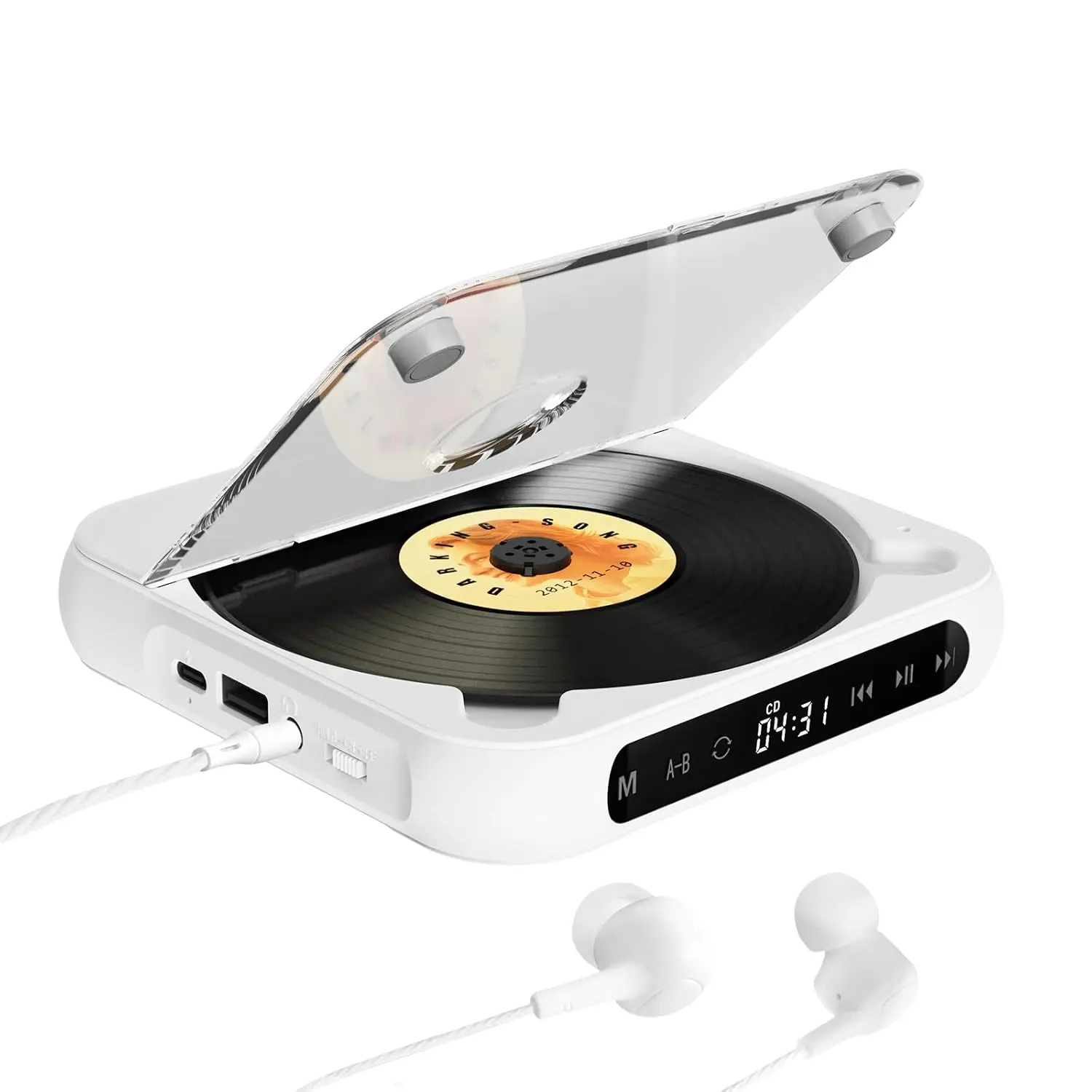 Lecteur CD ultra plat portatif de Bluetooth, charge rapide USB-C, grand cadeau