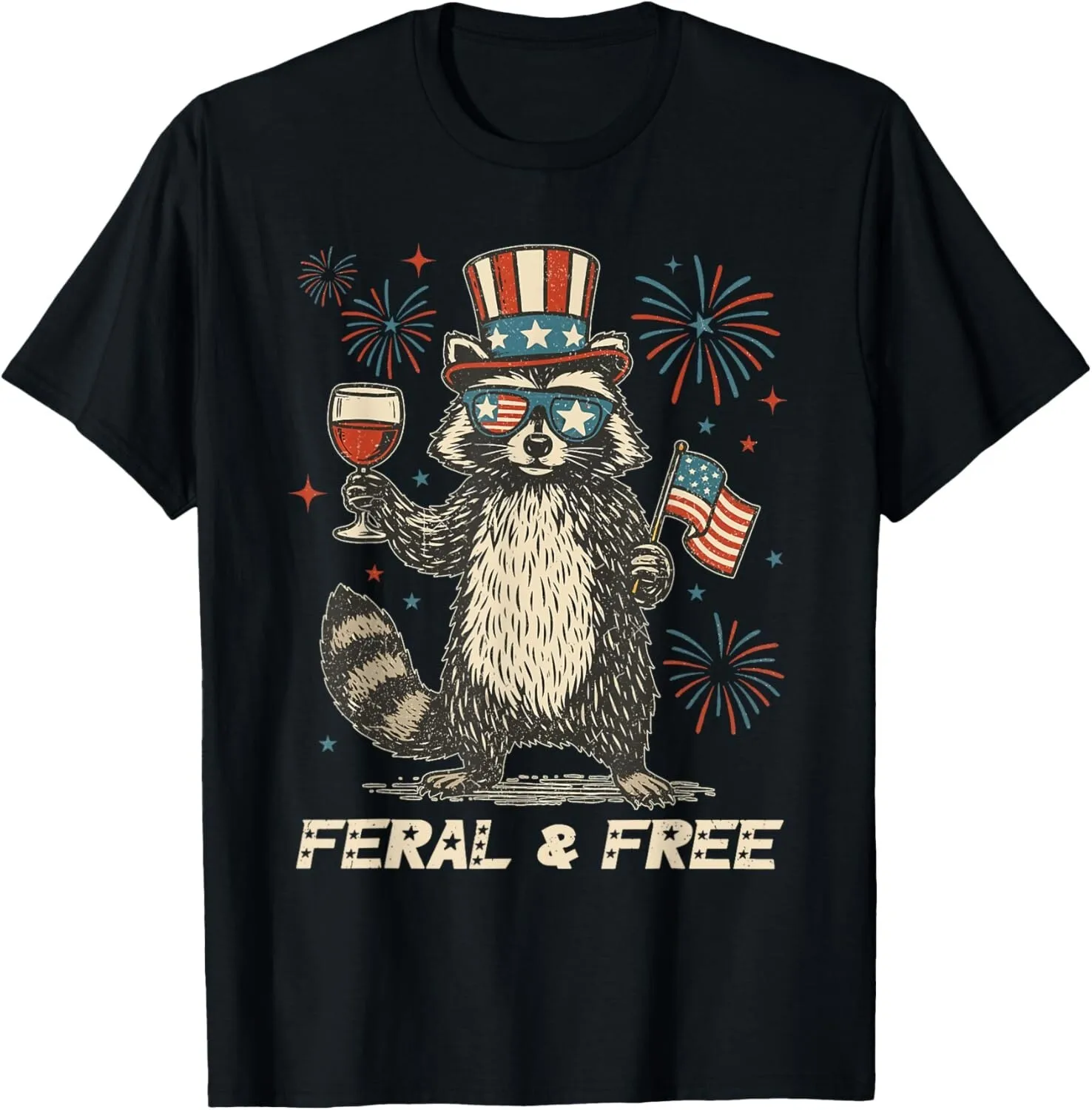 

Feral & Free Funny Patriotic Racoon Feral And Free 4th July Unisex T-Shirt