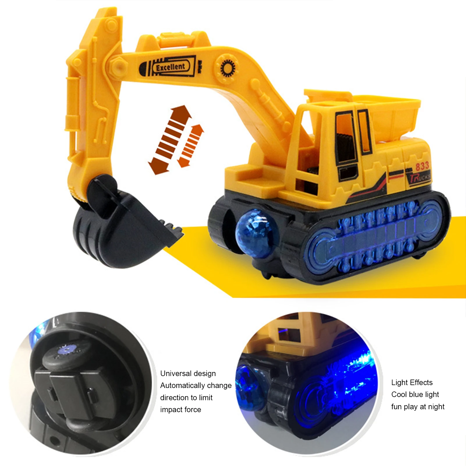 Electric Excavator Digger Toy Luminous Music Universal Excavator Engineering Coupler Machine Engineering Vehicle For Boys Gift