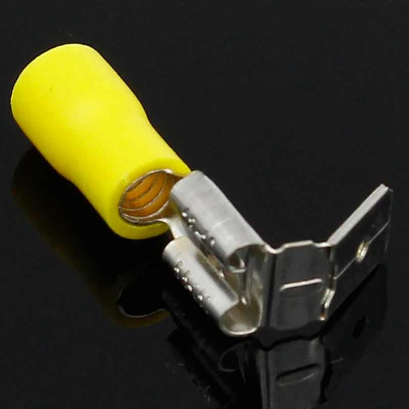 20pcs Yellow 6.3mm Crimping Connectors Piggyback Female Spade Connector Terminals Brass Printed with Sn