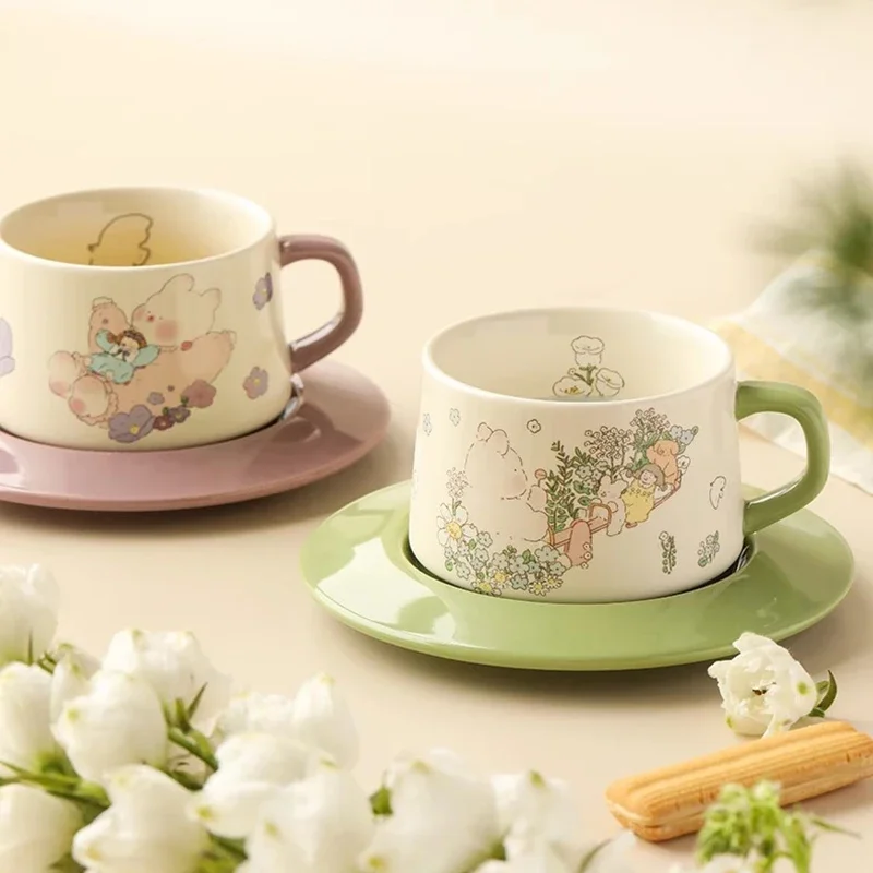 

Latte Art Coffee Cup Kawaii Modern Charm Ceramic Japanese Tea Cup Cute Girls Dessert Gobelet Reutilisable Coffee Cup Set