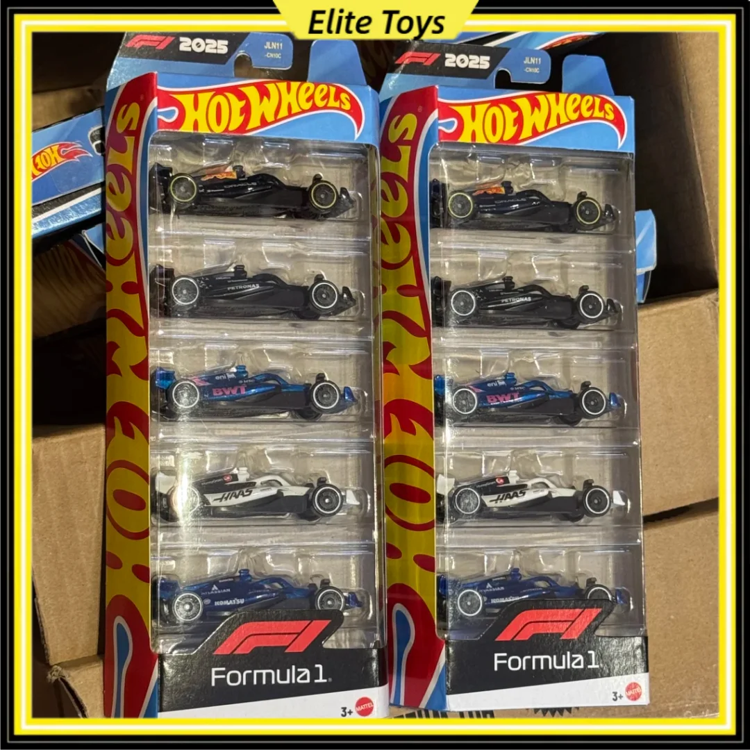 Hot Wheels 2025 F1 Paquete de 5 Modelos de Autos de Carreras JLN11 Red Bull Mercedes Haas BWT Williams Fórmula 1, Vehículo de Juguete Coleccionable de Metal Fundido a Presión