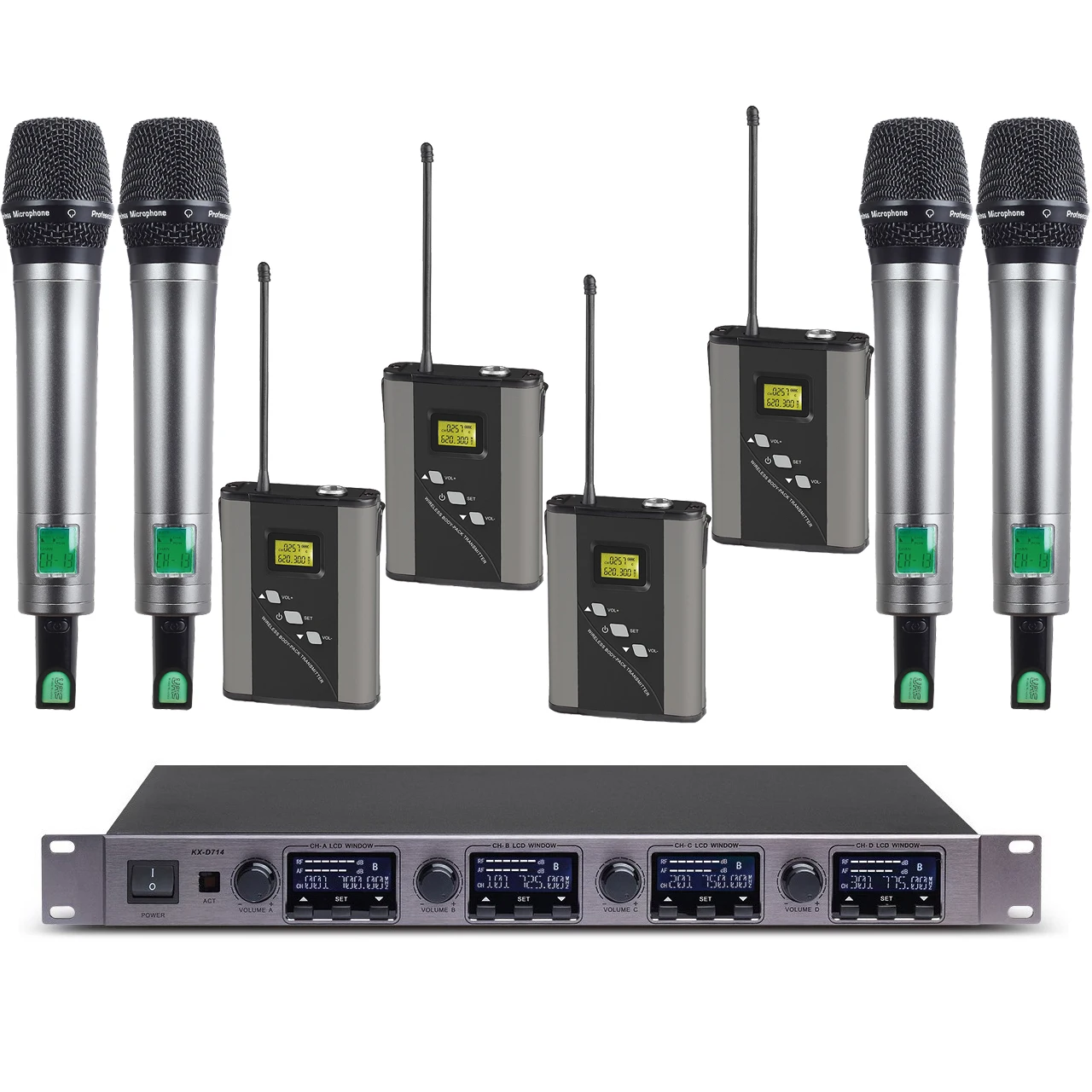 

High-Quality 400 Channel Rechargeable Digital Wireless Microphone System 4 BeltPack Lavalier Headset Handheld MiCWL D714