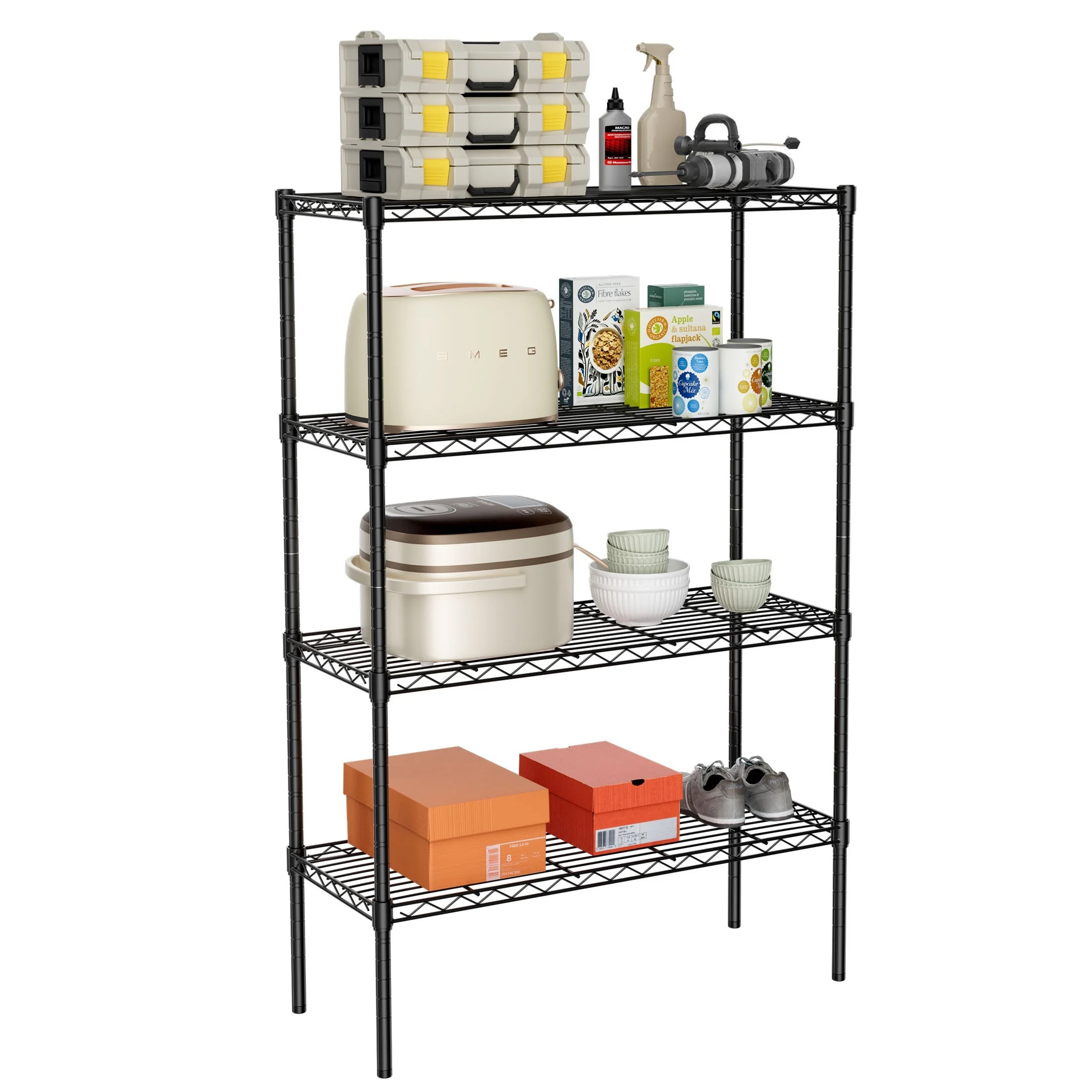 

Versatile 4-Tier Adjustable Metal Wire Storage Shelving Unit For Kitchen, Closet, Pantry, Garage, Bathroom, And Laundry Room