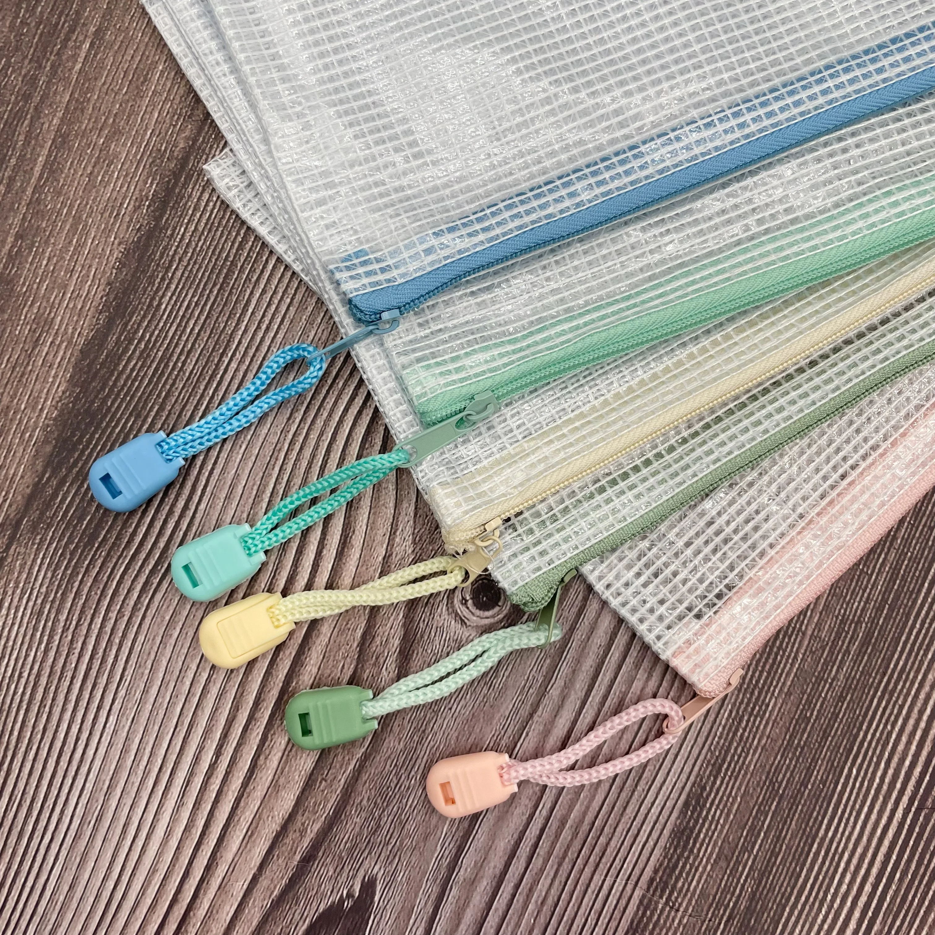 15 Pieces A5 PVC Plastic Bags with Zipper Mesh Storage Wallets for Paper Cosmetics Travel Accessories & Small Items Organizer
