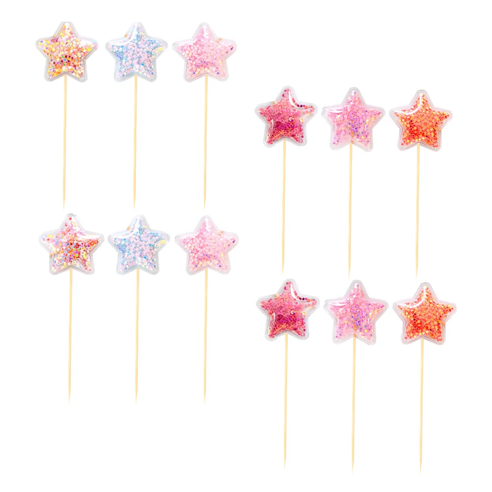 

12 Pcs Five Pointed Star Cake Insert Sequin Birthday Topper Cards Adorable Decorations Dessert Picks Flash Fruit Beauty