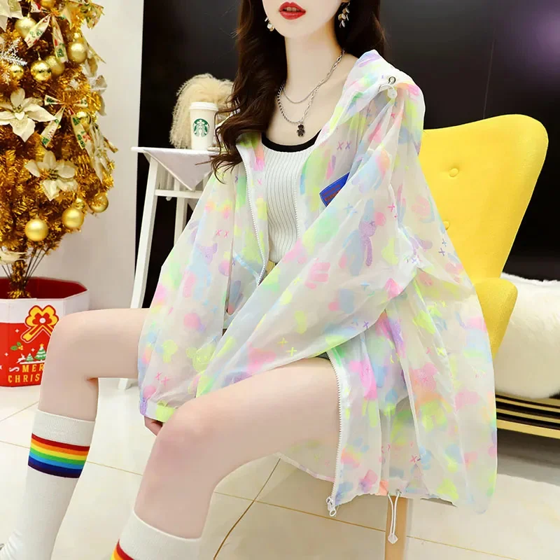Sunscreen Clothes For Women Spring Summer Thin Sports Jackets Medium Long Cardigans Hooded Windbreakersoutdoor Cycling Clothes