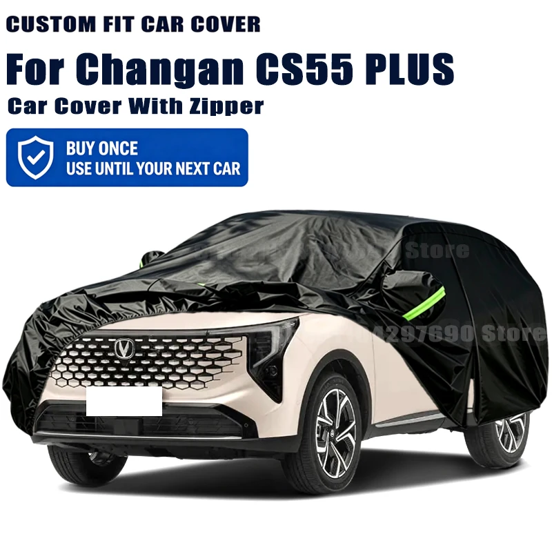 For Changan CS55 PLUS Outdoor Full Car Cover With Zipper Snow Cover Sunshade Waterproof Dustproof Exterior Protection