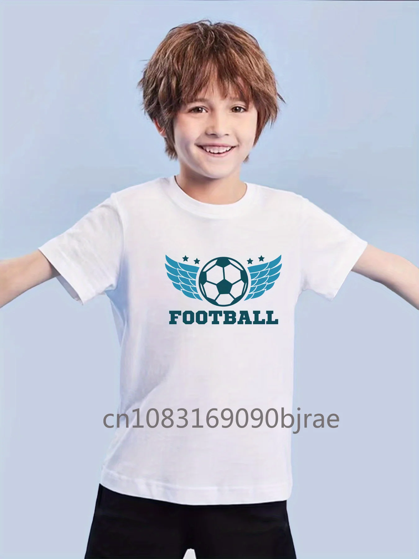 Summer Fashion FOOTBALL Letter PatternPrint Boy's Casual T-shirt 100% Cotton Short Sleeve Comfy Round Neck Children Tee Clothing