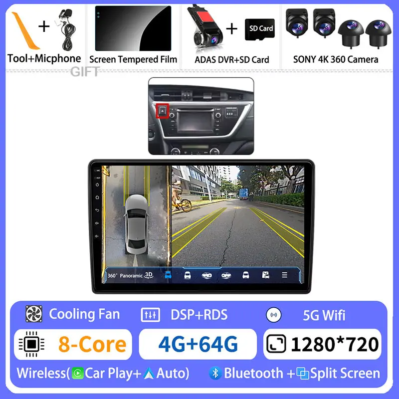 Android 15 Draadloze Carplay Voor Toyota Auris 2 E180 2012-2015 GPS Multimedia Video Player Navi Head Unit 2din BT DSP Autoradio