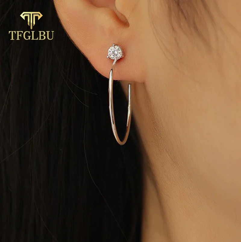 

TFGLBU Elegant 4mm Moissanite Hoop Earrings for Women Sparking Trendy 100% Solid 925 Silver Ear Wedding Jewelry Christmas Gift