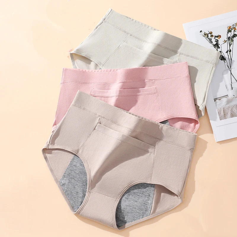 4Pcs/Set Menstrual Panties Women Period Underwear High Waisr 4-Layer Leakproof Physiological Cotton Female Sanitary Lingerie