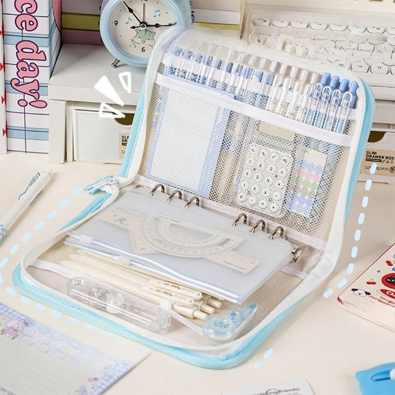 

Cute Cartoon Cat Cherry Pencil Case Large Capacity Stationery Organizer Wide Thick Book-Style Bag Kawaii School Supplies