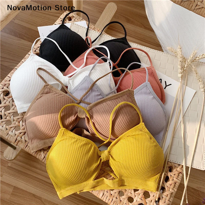 [NM]Threaded Sports Yoga Bra Pure Cotton Sports Bra Fitness Top Bra Breathable Strap Underwear Bra Pad Wrap Chest[NM]