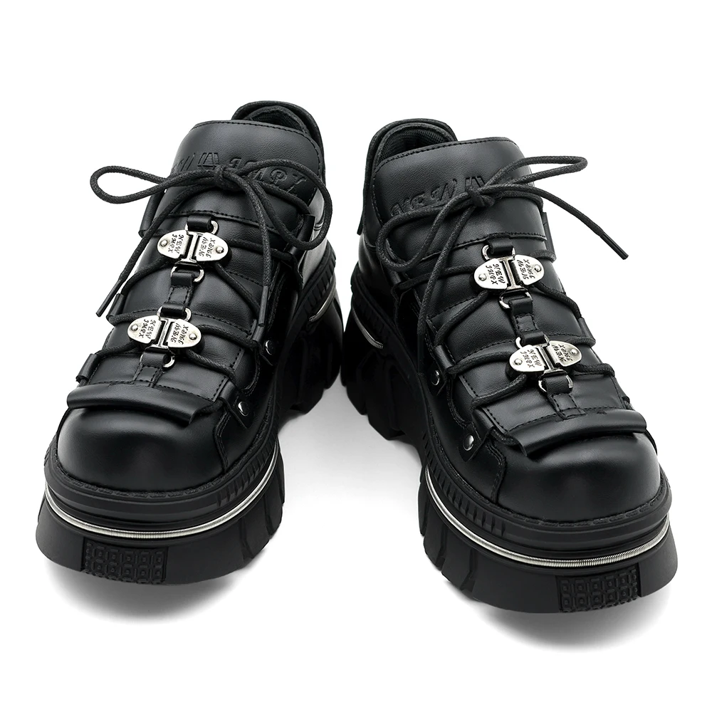 

New Punk Style Women Shoes Lace-up Heel Height 6CM Platform Shoes Woman Gothic Ankle Rock Boots Metal Decor Woman Sneakers