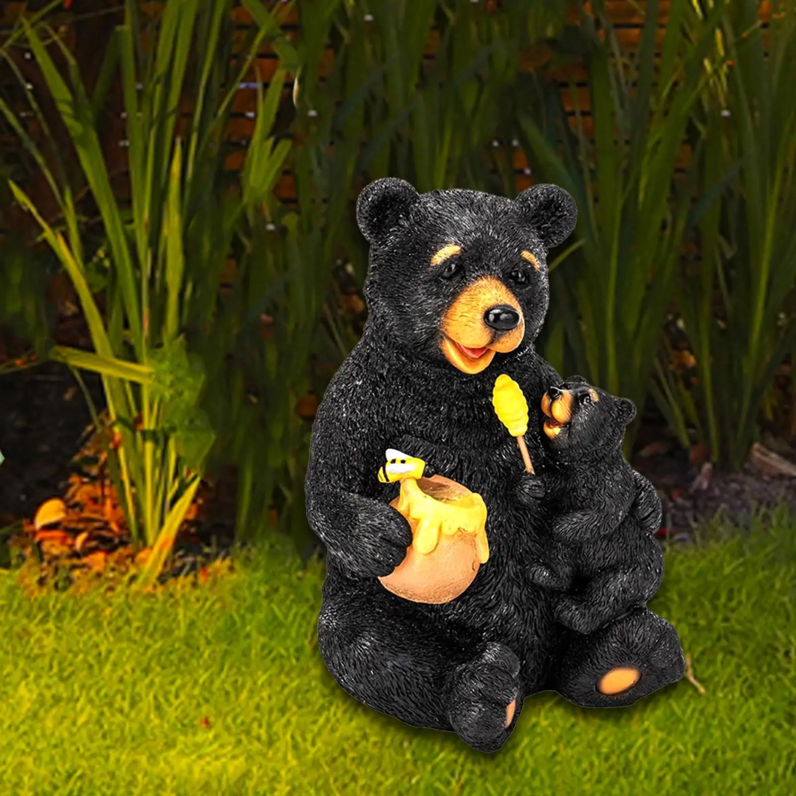 

Solar Garden Statue Waterproof Black Bears Figurine for Outside Balcony Lawn