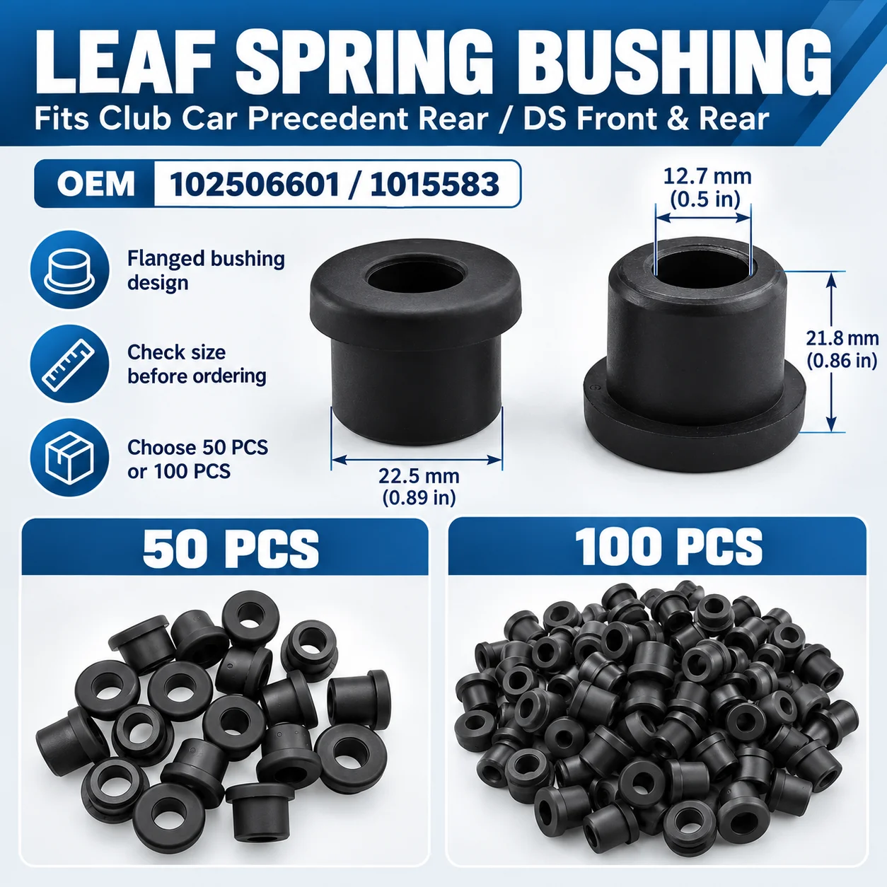 Club Car Precedent Rear Leaf Spring 102506601 & DS Leaf Spring Bushing 1015583, 50/100pcs Optional