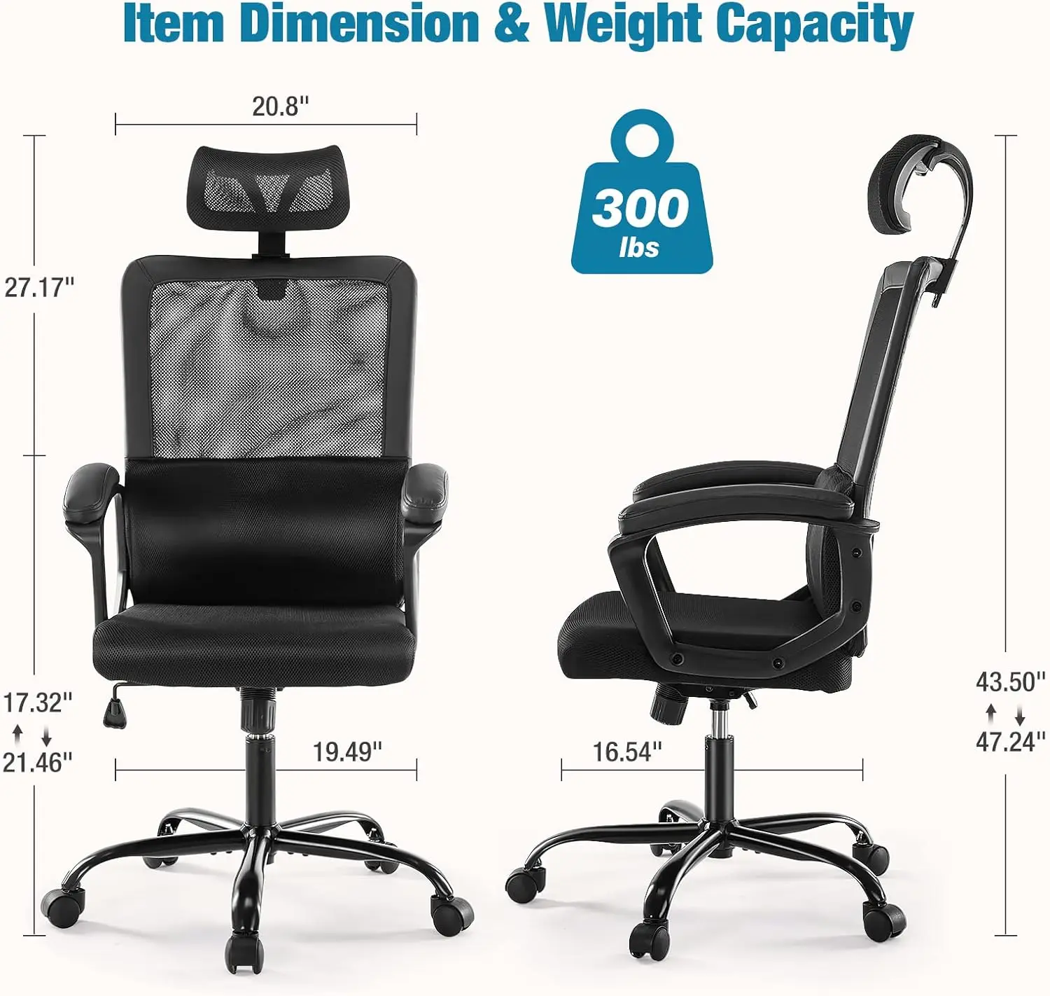 

Olixis Ergonomic High Back Office Chair With Padded Lumbar Support, Headrest, Comfortable Armrests Height Adjustable, Tilt