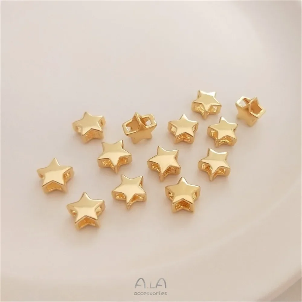 14K Gold-Color Double-layered Five-pointed Star, Openwork, Star Bracelet, Beads, DIY Necklace, Earrings, Pendants, Accessories