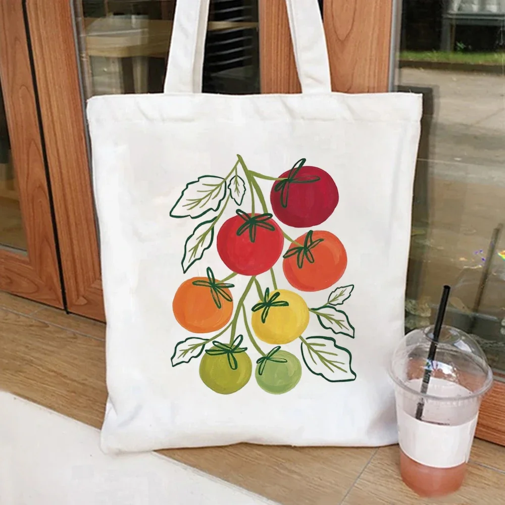 Watercolor Cherry Tomatoes On Vine Canvas Tote Bag  Stylish Carry Bag For Weekend Walks And Everyday Grocery Runs Use