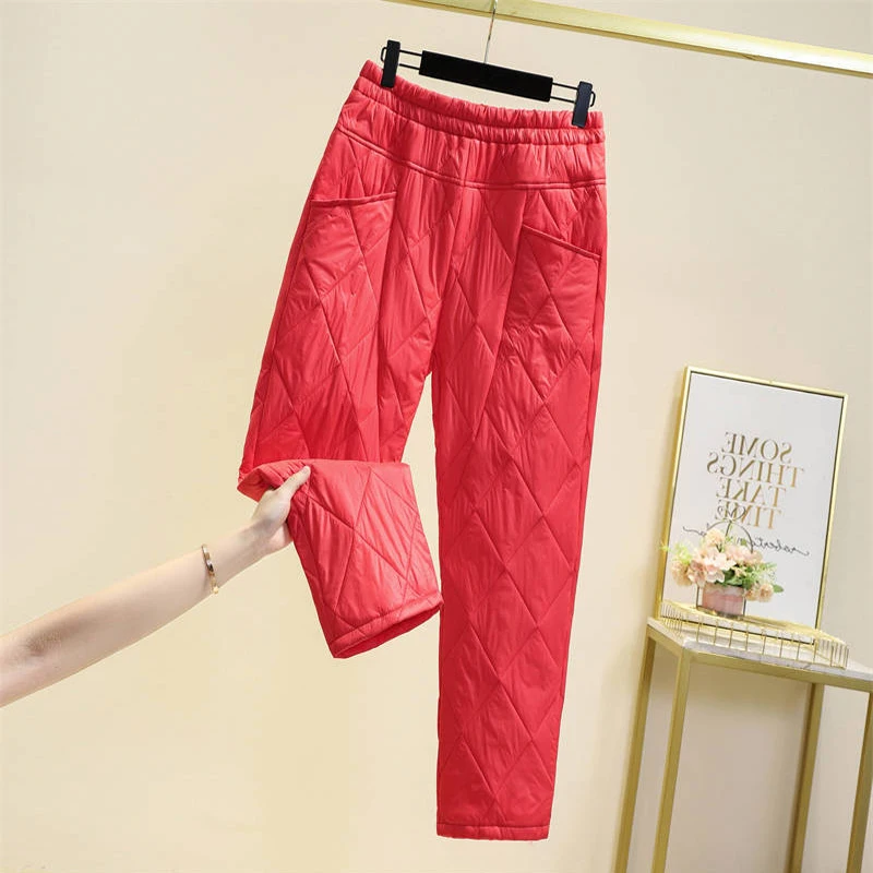 

Women's Casual Pants Diamond Patterned Down Cotton Pants Winter Oversized Harlan Warm Pants Large Pockets Women's Cotton Pants