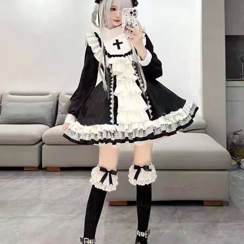 Y2k Gothic Vintage Long Sleeve Dress Lolita Sweet Tiered Princess Style Women Casual Kawaii Japanese Retro Solid 2025 Autumn - Image 2