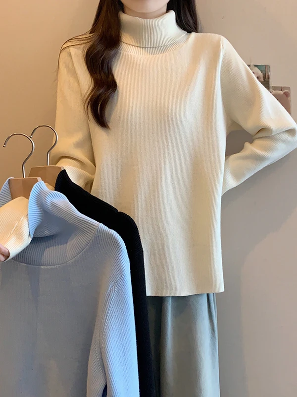 

plus Size Women's Lazy Style High Collar Long Sleeve Knitted Sweater Autumn Winter Casual Versatile Slimming Base Layer Top
