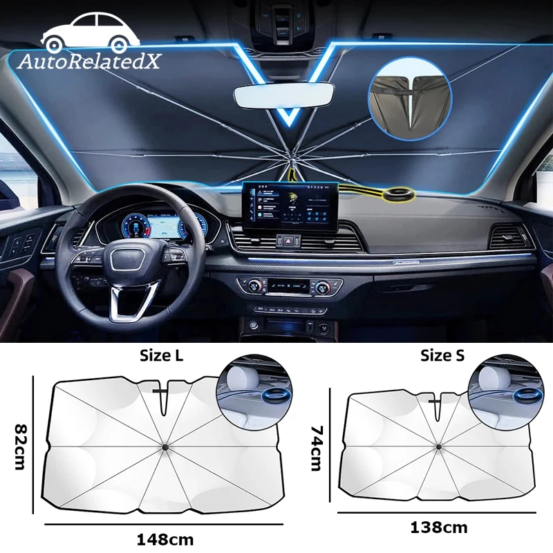 

Car Windshield Sun Shade Umbrella Portable Car Parasol With Pull Ring Umbrella Handle Summer Uv Refletive Covers