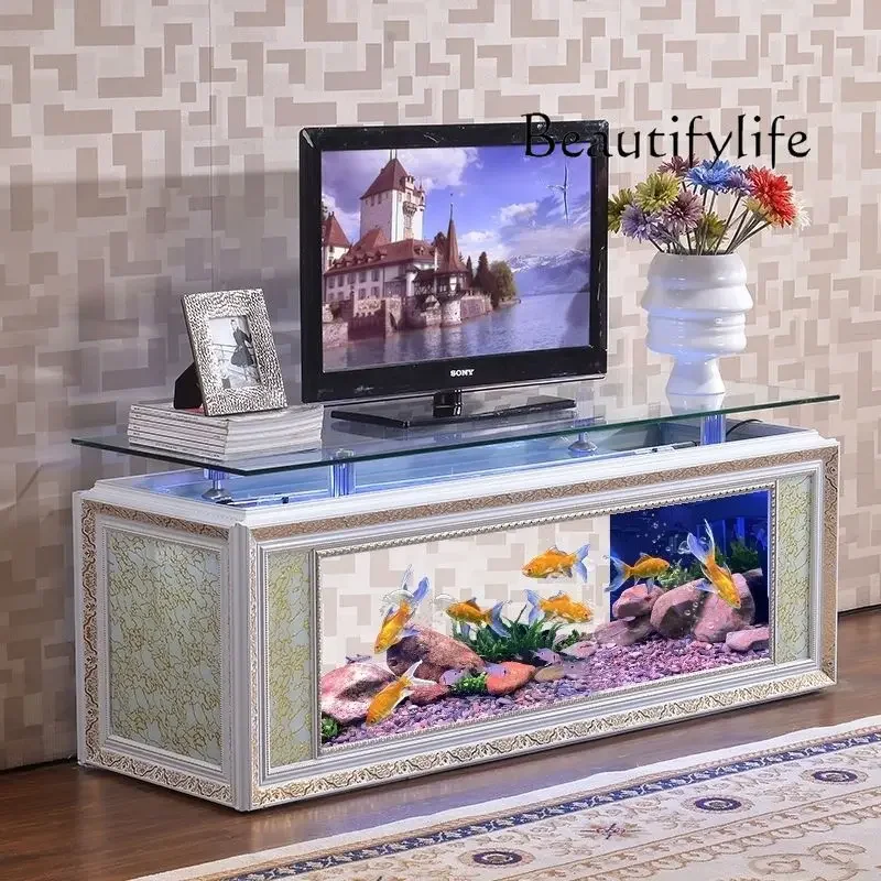 TV Cabinet Fish Tank Living Room Home Floor Large Ecological Landscape Glass Medium Super White Turtle Tank