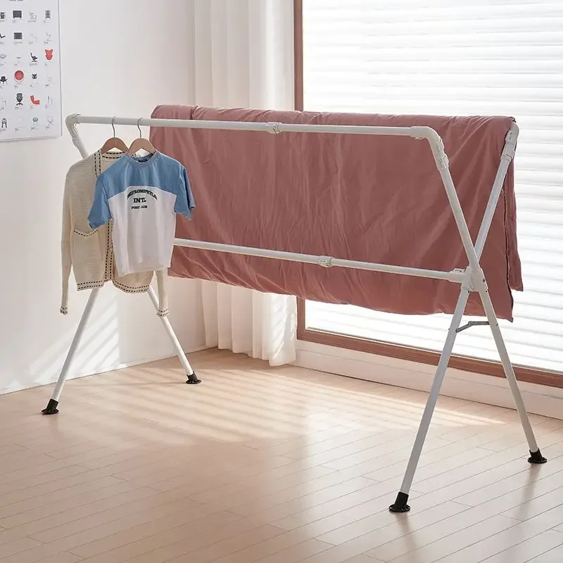 Multifunctional Retractable and Foldable Double-rod Aluminum Alloy Raised Floor Drying Rack, Quilt Drying Rack