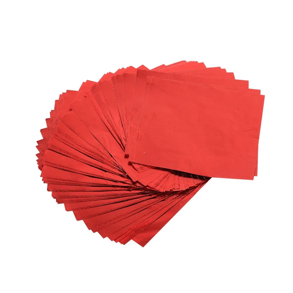 100pcs Practical Glossy Surface Foil Candy Wrappers Pre-Cut Aluminum Foil Chocolate Wrappers Lolly Wrappers DIY Candies