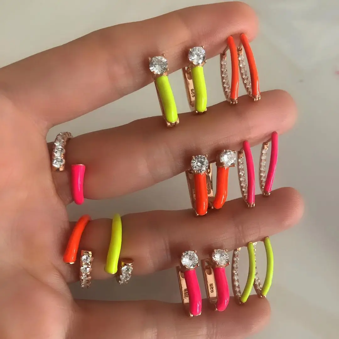 2023 summer new Neon colorful enamel hoop yellow white orange pink Mini small Huggie hoop fluorescent earring