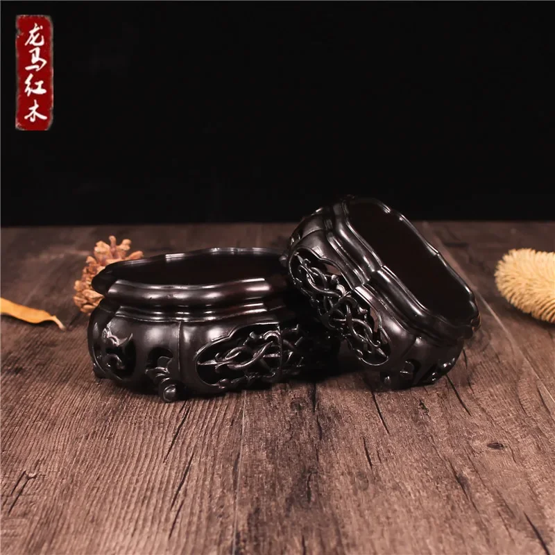 Bonsai Vase Base, Oval,solid wood, Decoration Pedestal,Wood Lotus Leaf Carved