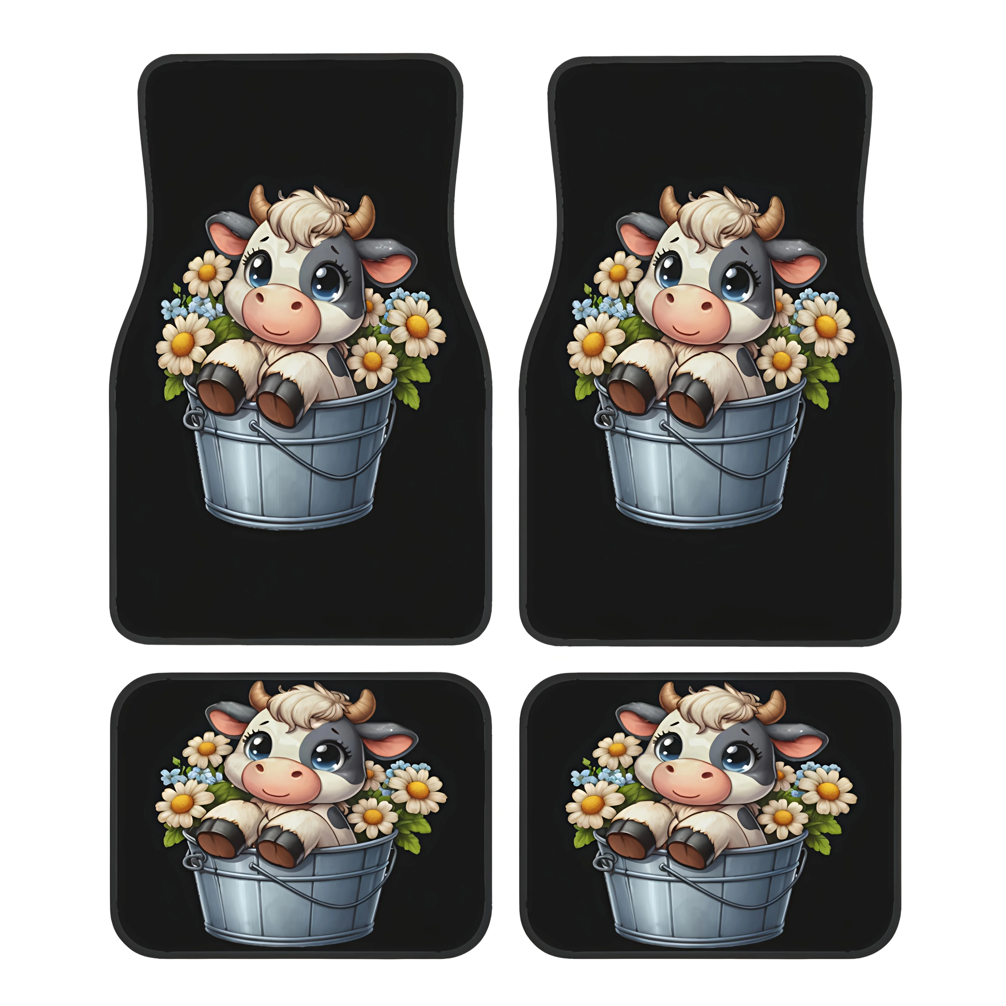 

Набор автомобильных ковриков из 4 предметов — Daisy Highland Cow Print — впитывающий, нескользящий, моющийся — стильная защита салона автомобиля для автомобилей, Va